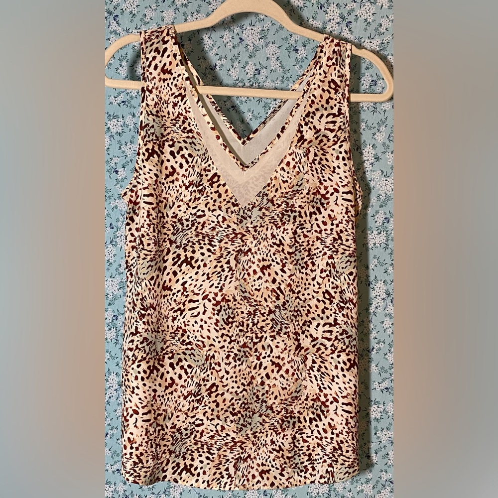 Women’s Animal Print V-Neck Tank Top - Brown/Cream